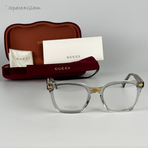 NEW Gucci GG0184O 005 Gray Clear Gold Square Unisex Eyeglasses - Picture 3 of 11